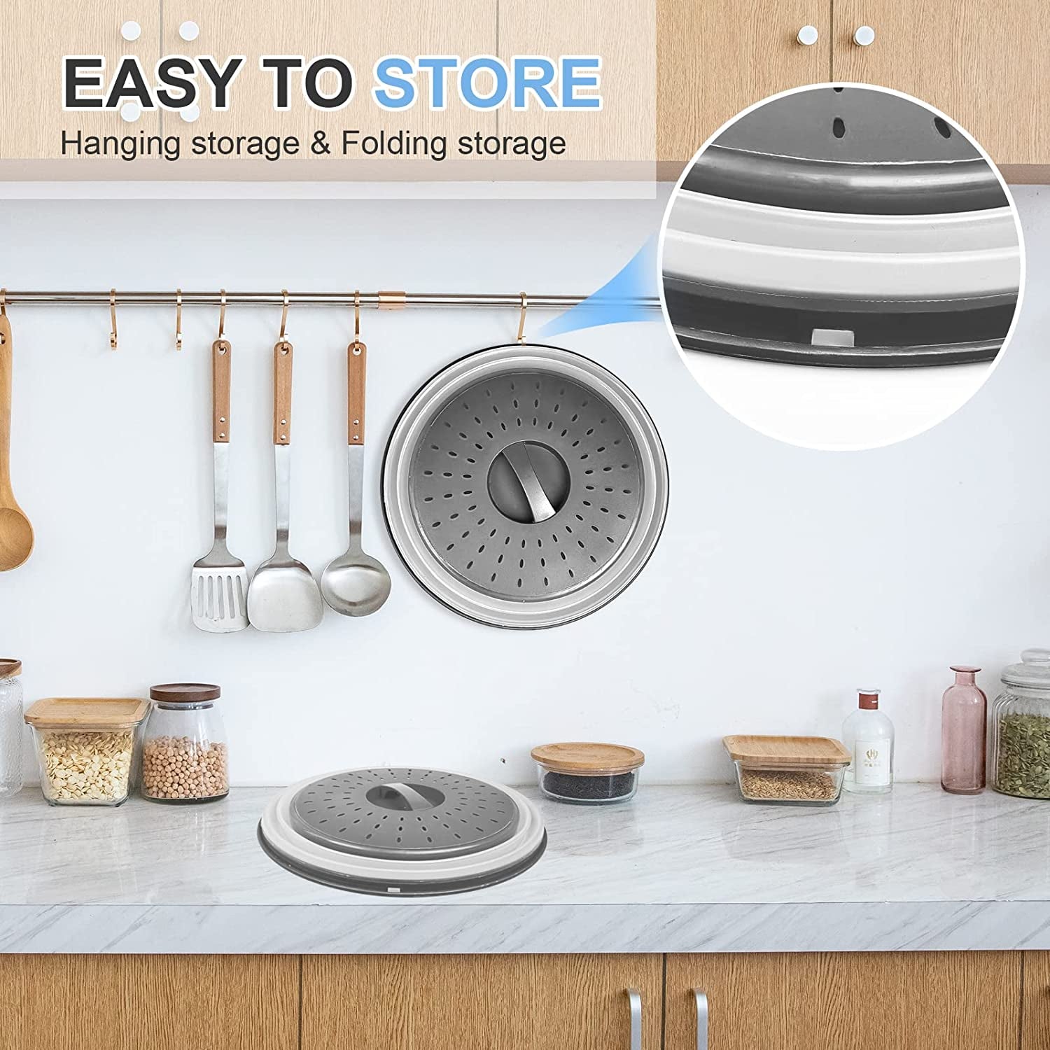 10-Inch Microwave Food Cover and Collapsible Silicone Mat - Versatile Splatter Guard, Plate Holder, and Kitchen Colander for Meal Preparation, Charcoal