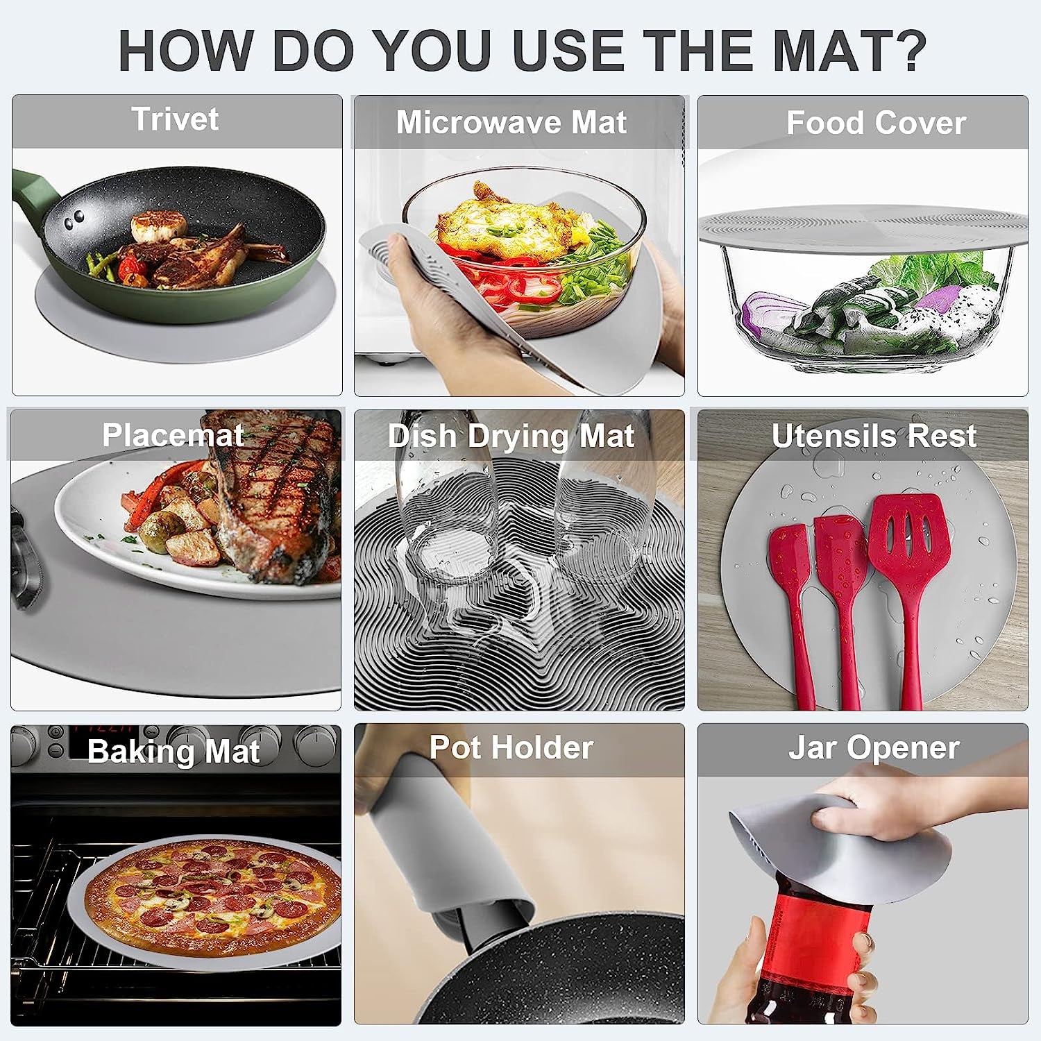 10-Inch Microwave Food Cover and Collapsible Silicone Mat - Versatile Splatter Guard, Plate Holder, and Kitchen Colander for Meal Preparation, Charcoal