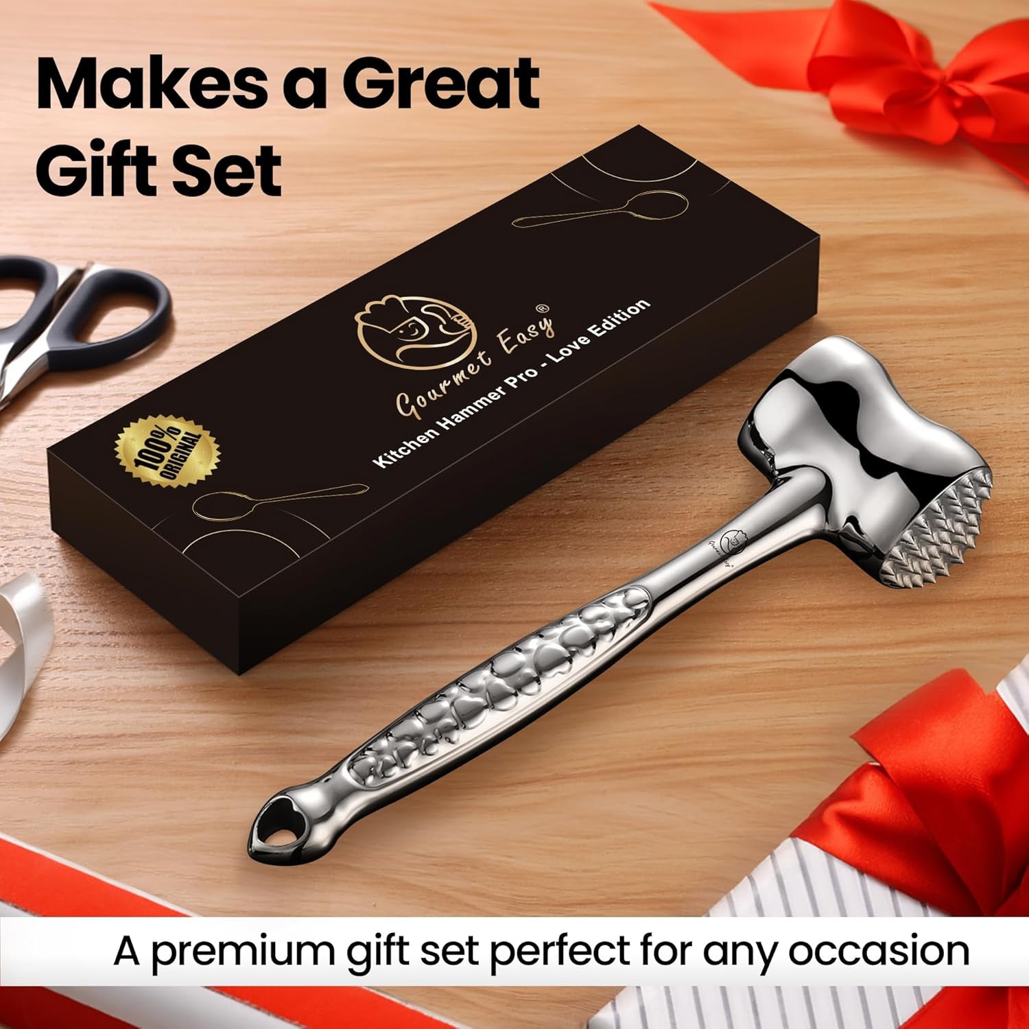 Premium Stainless Steel Meat Tenderizer Tool with Non-Slip Grip, Dual-Sided Heart Design for Steak, Poultry, and Chicken Cutlet, Dishwasher Safe, Lifetime Replacement Guarantee