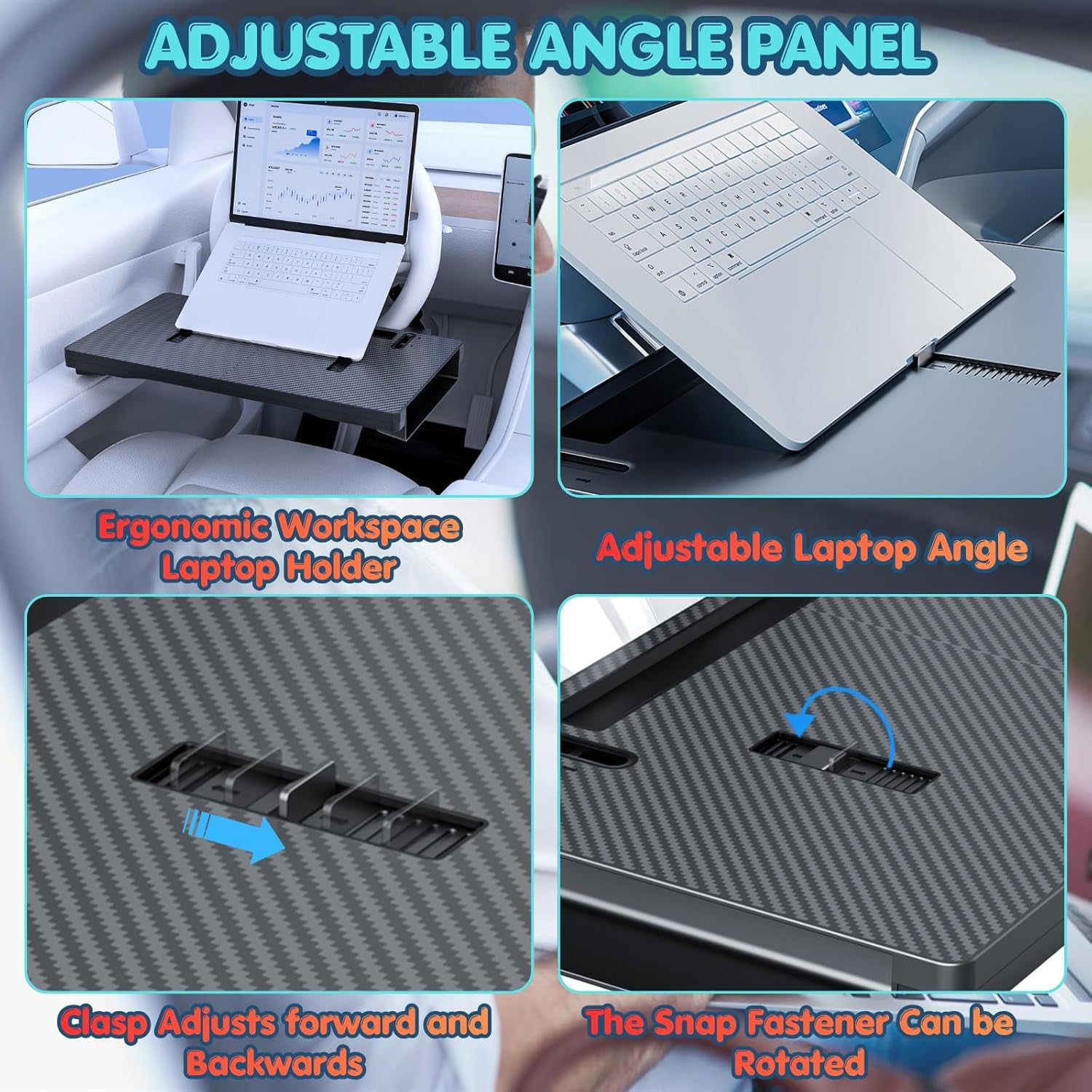 Carbon Fiber 2-In-1 Steering Wheel Tray Table & Car Seat Gap Filler Organizer | Foldable Adjustable Desk for Laptop, Eating & Work | Universal Car Office Accessories for Drivers, Women & Men