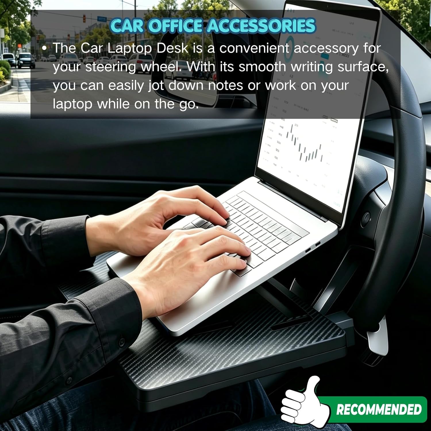 Carbon Fiber 2-In-1 Steering Wheel Tray Table & Car Seat Gap Filler Organizer | Foldable Adjustable Desk for Laptop, Eating & Work | Universal Car Office Accessories for Drivers, Women & Men