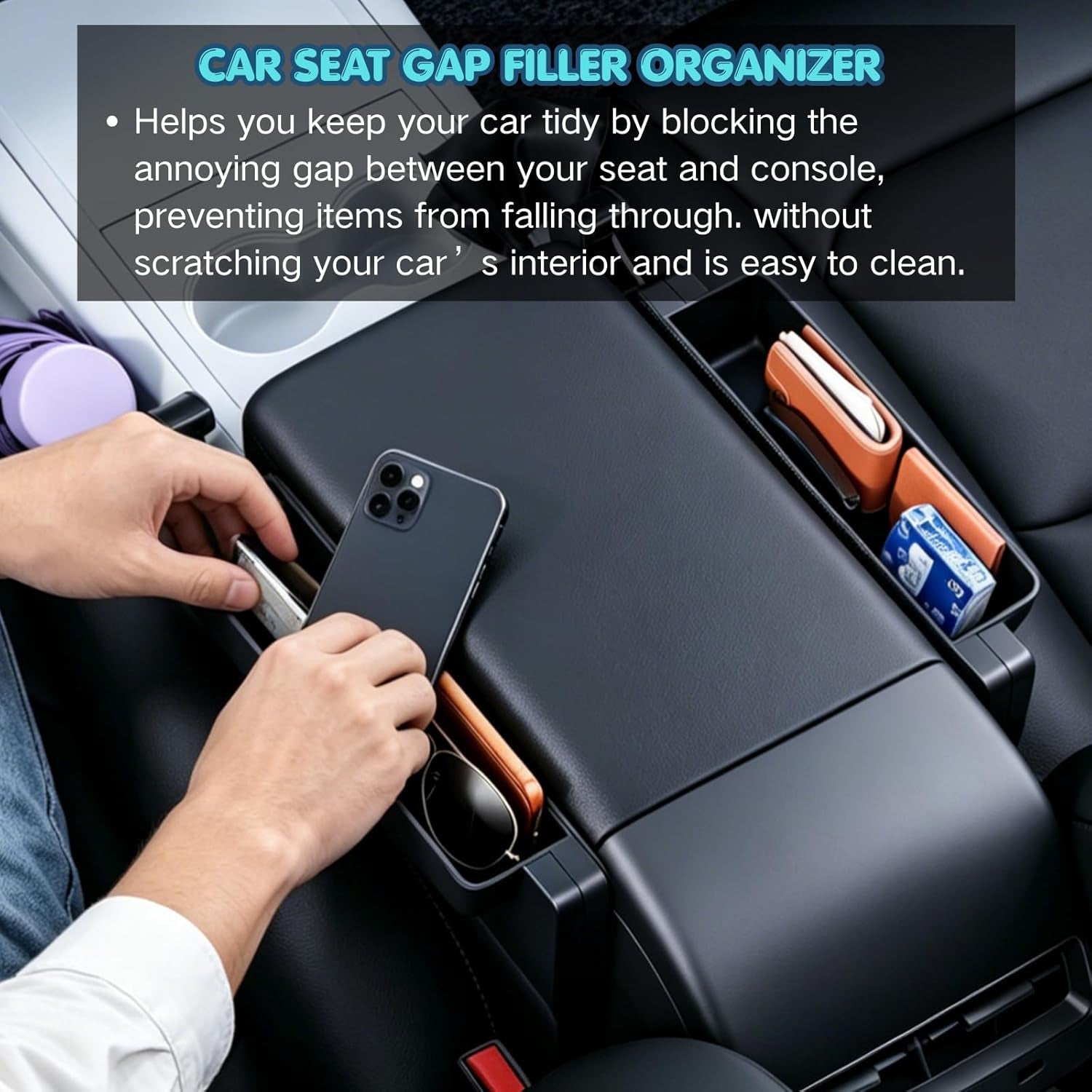 Carbon Fiber 2-In-1 Steering Wheel Tray Table & Car Seat Gap Filler Organizer | Foldable Adjustable Desk for Laptop, Eating & Work | Universal Car Office Accessories for Drivers, Women & Men