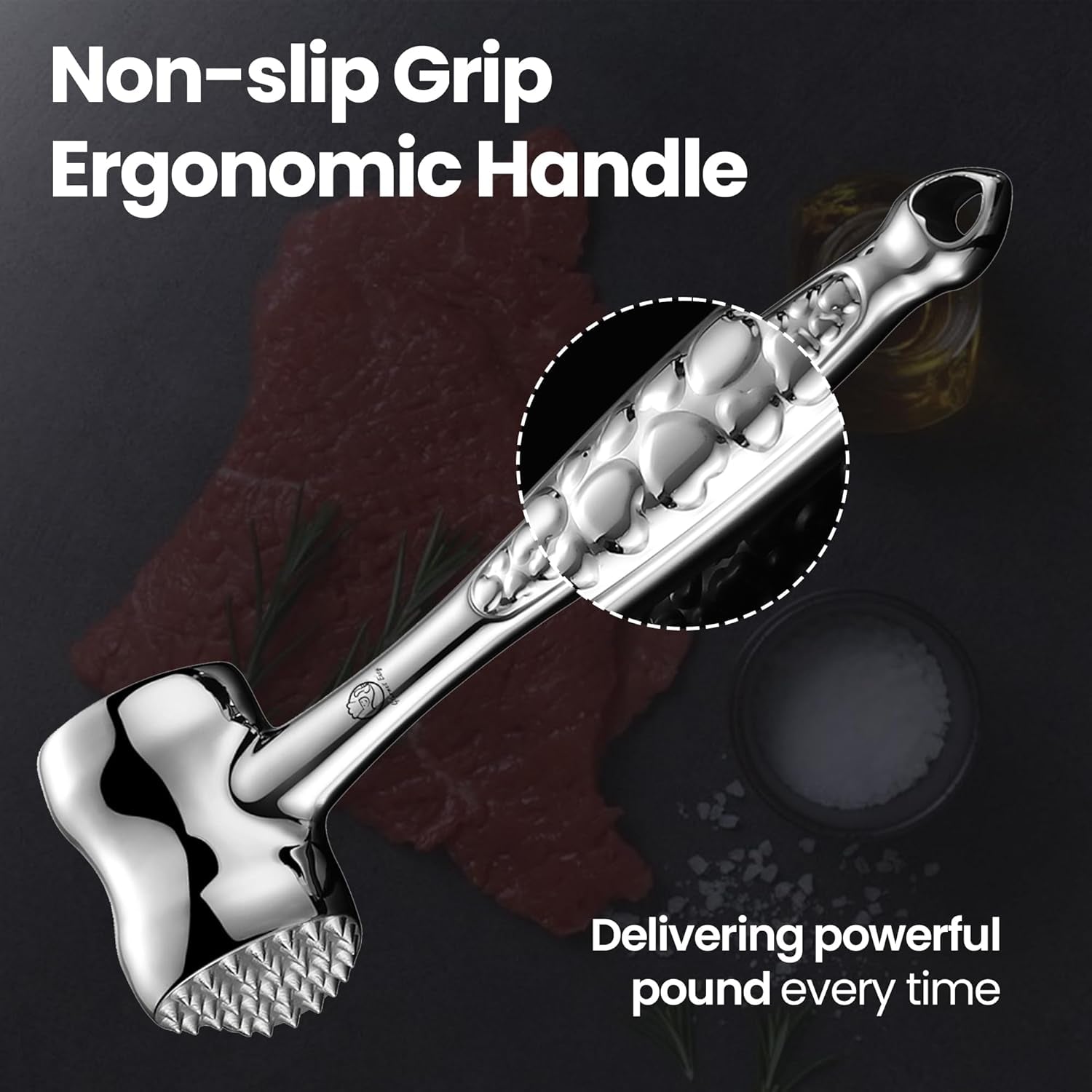 Premium Stainless Steel Meat Tenderizer Tool with Non-Slip Grip, Dual-Sided Heart Design for Steak, Poultry, and Chicken Cutlet, Dishwasher Safe, Lifetime Replacement Guarantee