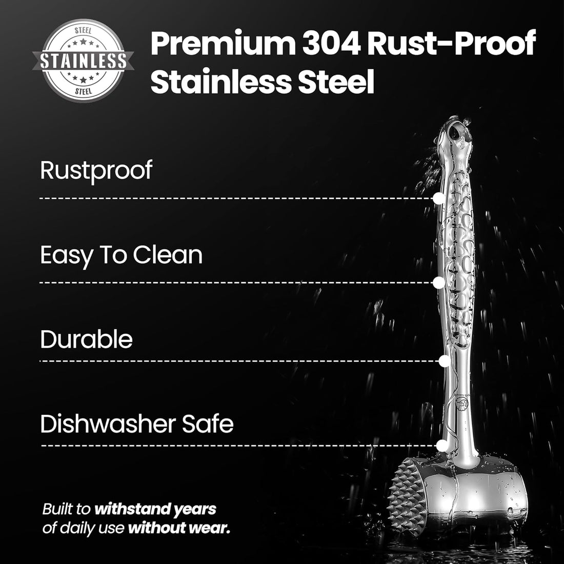 Premium Stainless Steel Meat Tenderizer Tool with Non-Slip Grip, Dual-Sided Heart Design for Steak, Poultry, and Chicken Cutlet, Dishwasher Safe, Lifetime Replacement Guarantee